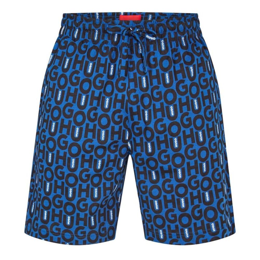 Hugo Mens Fleece All Over Logo Sweat Shorts / Dark Blue